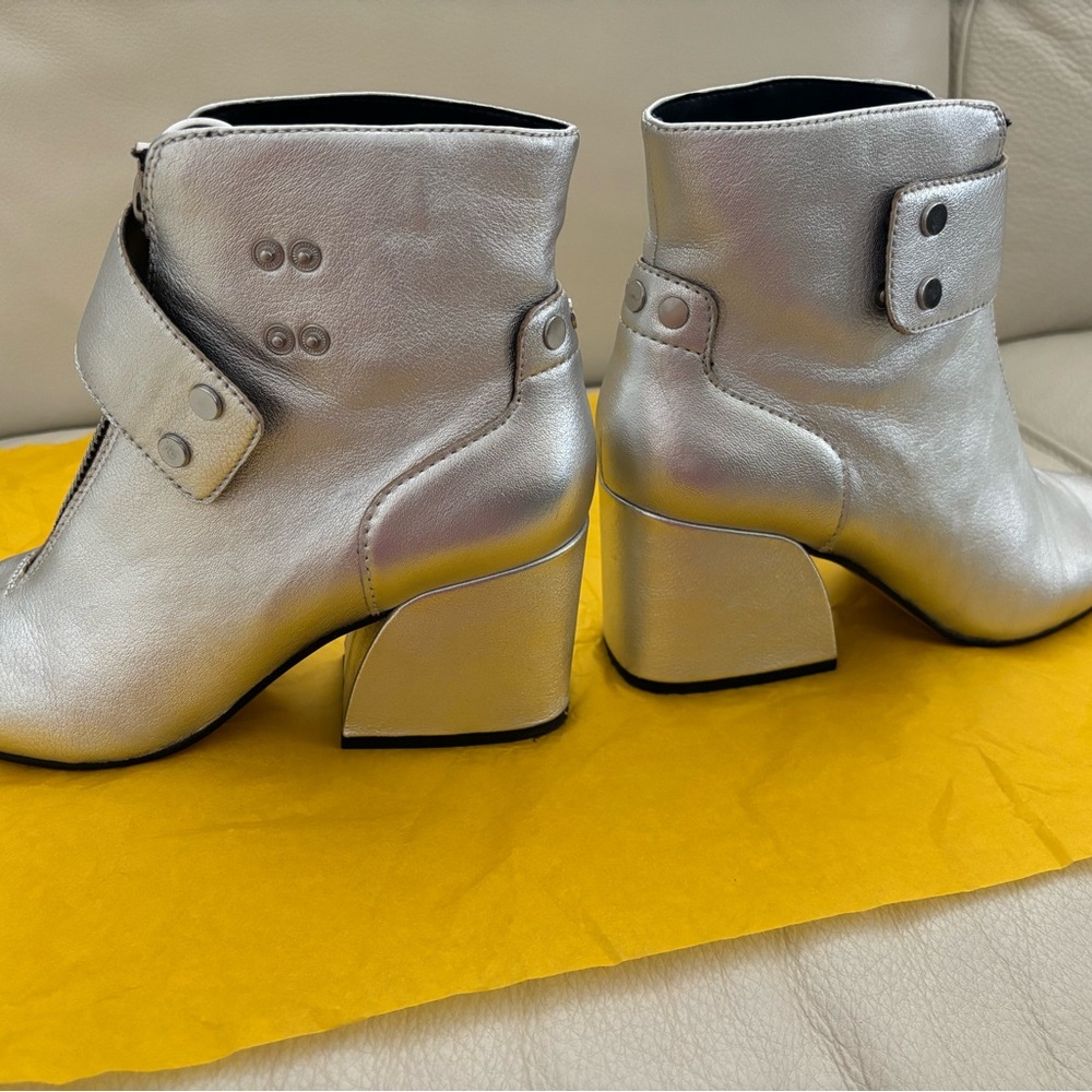 Dolce Vita Silver Ankle Booties with Chunky Heel